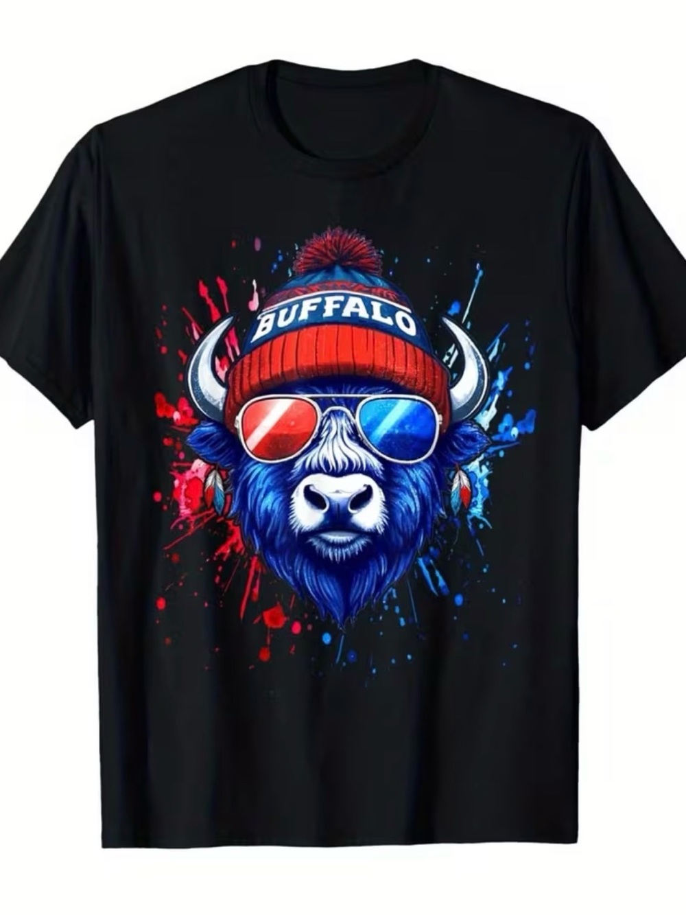Buffalo Graphic Tee - Black with Red & Blue Buffalo Design